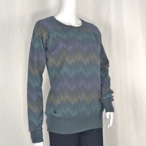 Mazine Deep Blue Ocean Zig Zag Printed Long Sleeves Scoop Neck Sweatshirt SzS